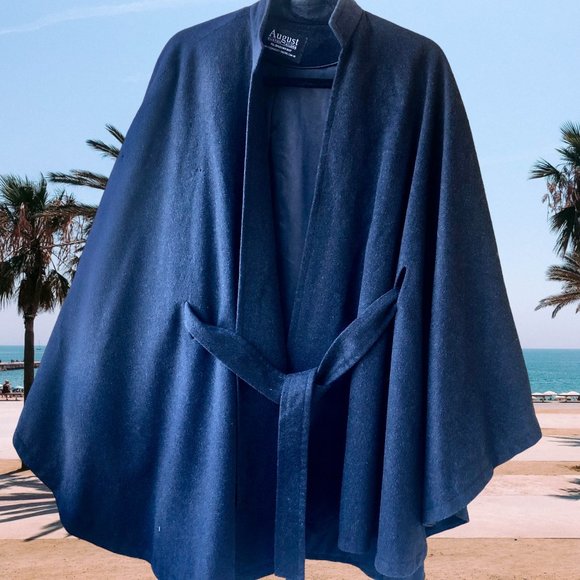 Vintage August Custom Tailors Hong Kong Black Cashmere Blend Silk Lined Cape OS - Picture 3 of 10